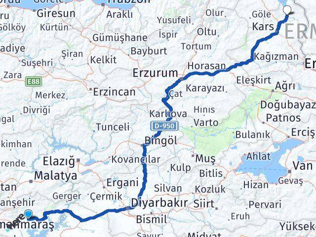 Adıyaman Arpaçay Kars Arası Kaç Km - Yol Haritası
