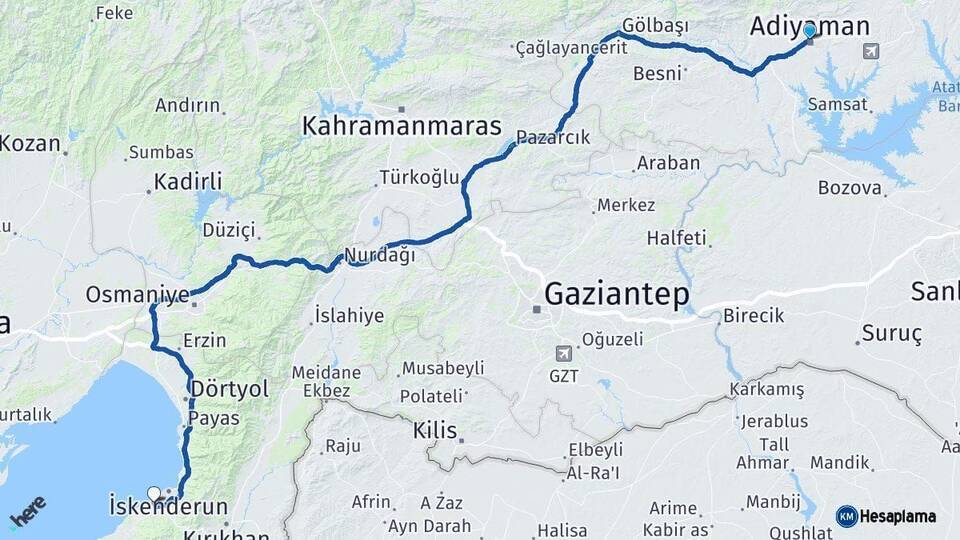 Adıyaman Arsuz Hatay Arası Kaç Km - Yol Haritası