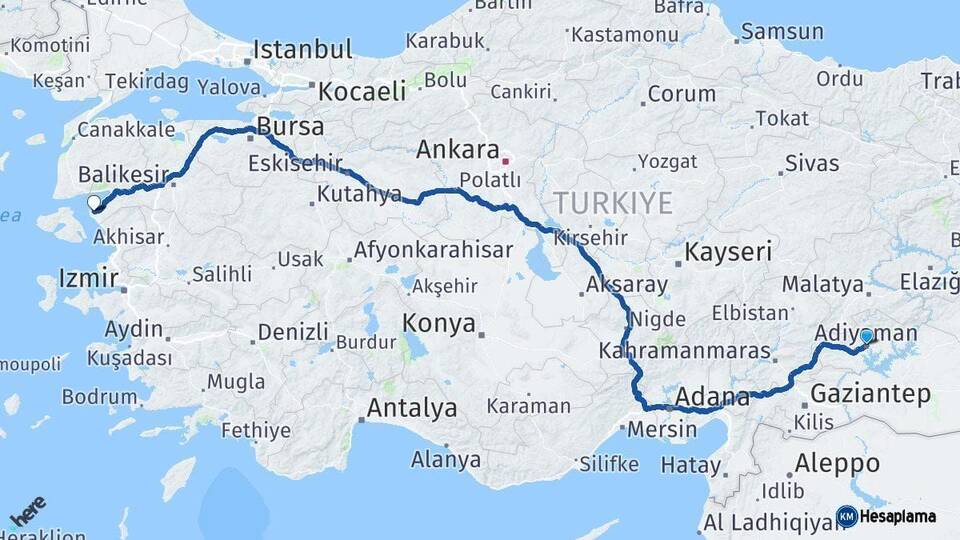 Adıyaman Ayvalık Balıkesir Arası Kaç Km - Yol Haritası