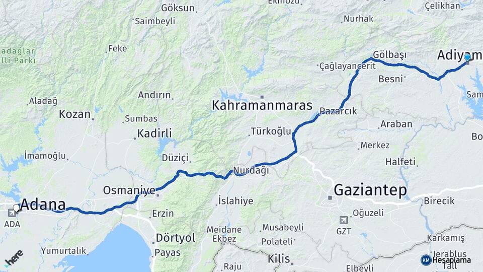 Adıyaman Bağdere Arası Kaç Km - Yol Haritası