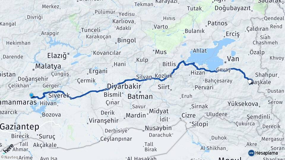Adıyaman Başkale Van Arası Kaç Km - Yol Haritası