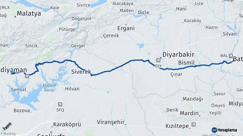 Adıyaman Batman Arası Kaç Km - Yol Haritası