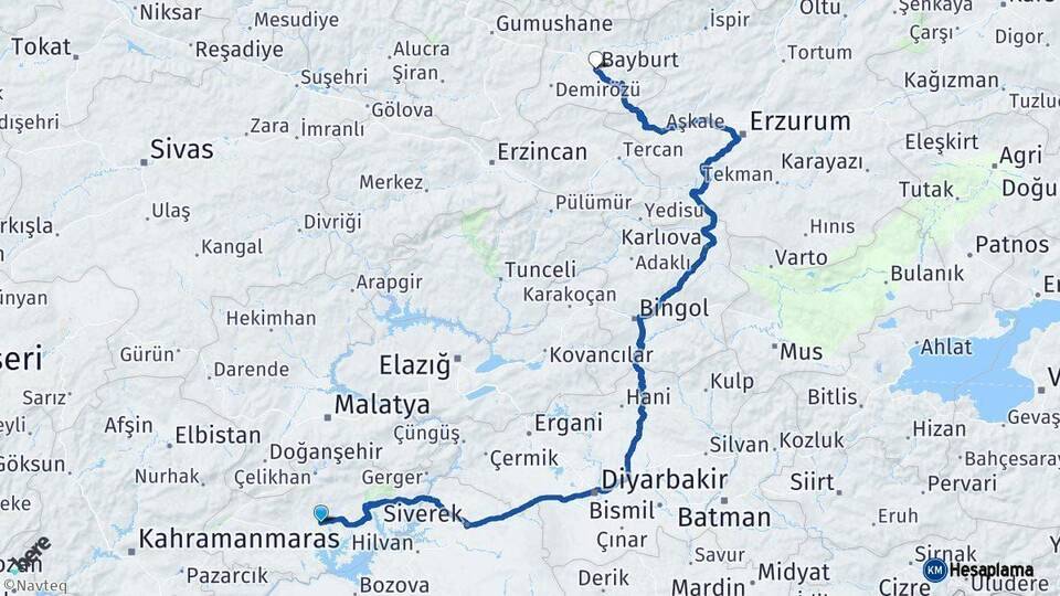 Adıyaman Bayburt Arası Kaç Km - Yol Haritası