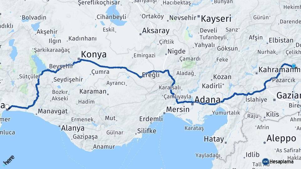 Adıyaman Besni Antalya Arası Kaç Km - Yol Haritası