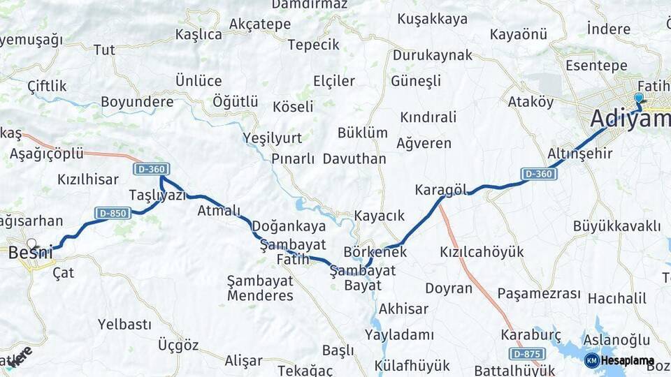 Adıyaman Besni Arası Kaç Km - Yol Haritası