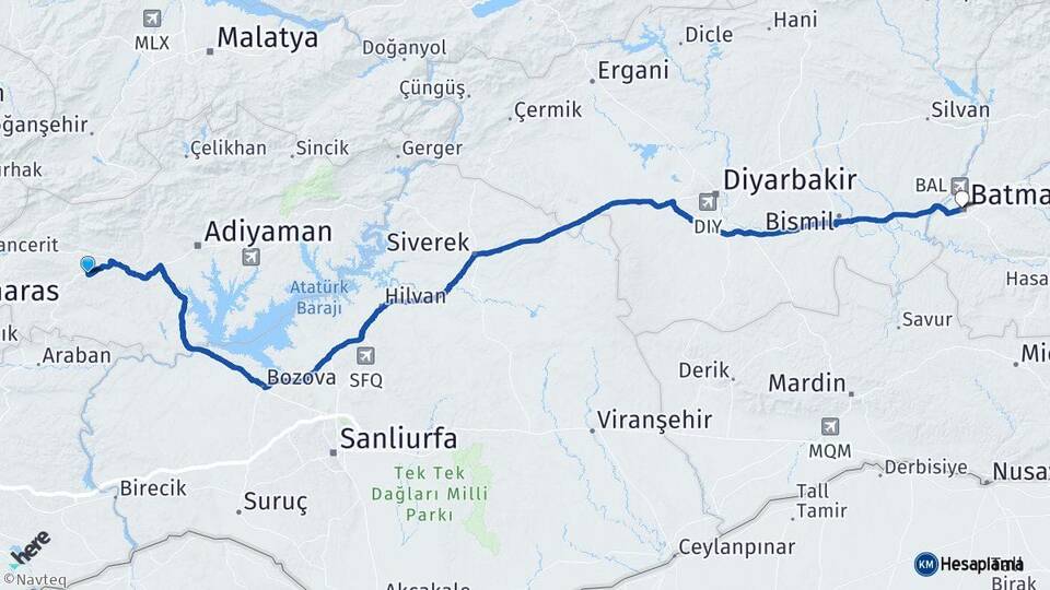 Adıyaman Besni Batman Arası Kaç Km - Yol Haritası