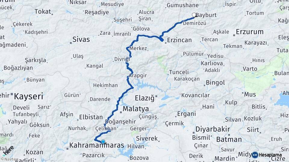 Adıyaman Besni Bayburt Arası Kaç Km - Yol Haritası