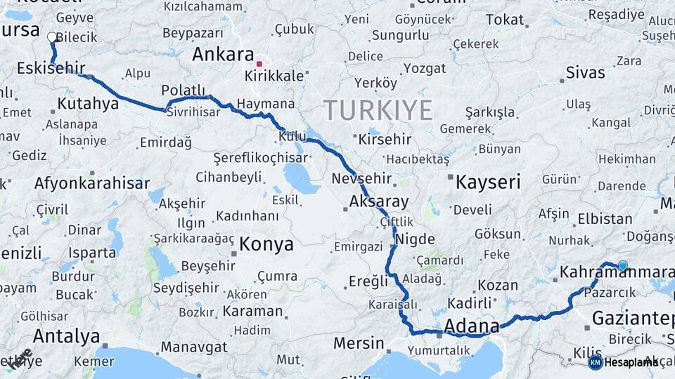 Adıyaman Besni Bilecik Arası Kaç Km - Yol Haritası