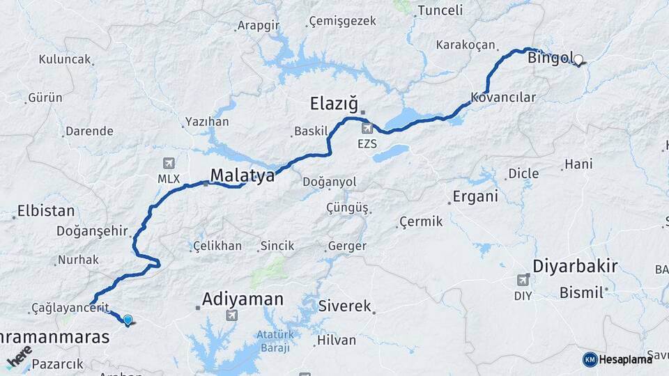 Adıyaman Besni Bingöl Arası Kaç Km - Yol Haritası