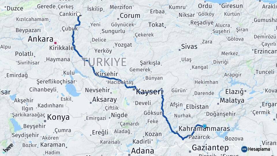 Adıyaman Besni Çankırı Arası Kaç Km - Yol Haritası