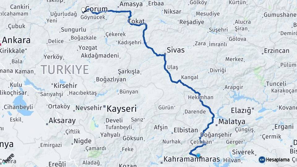Adıyaman Besni Çorum Arası Kaç Km - Yol Haritası