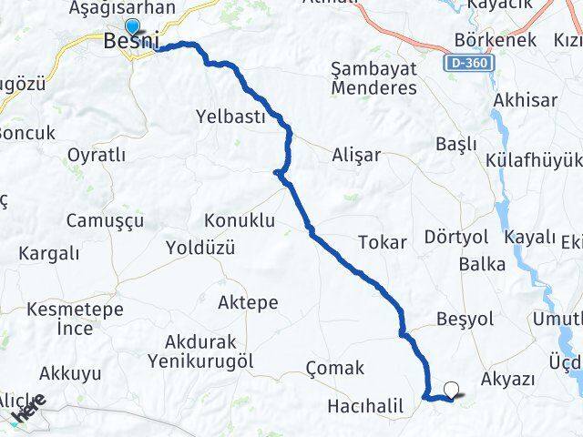 Adıyaman Besni Dikilitaş Besni Arası Kaç Km - Yol Haritası