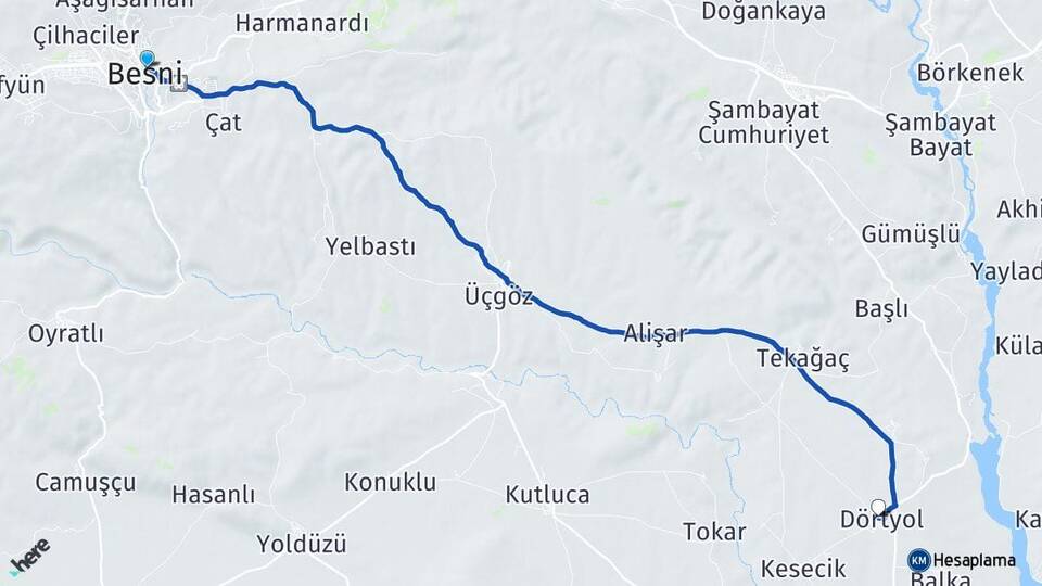Adıyaman Besni Dörtyol Besni Arası Kaç Km - Yol Haritası