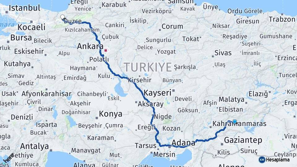 Adıyaman Besni Düzce Arası Kaç Km - Yol Haritası