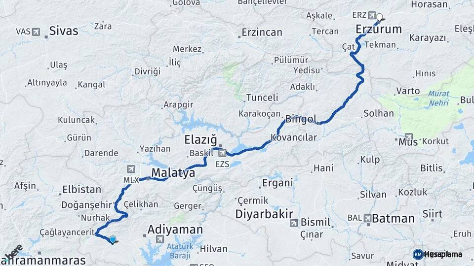 Adıyaman Besni Erzurum Arası Kaç Km - Yol Haritası