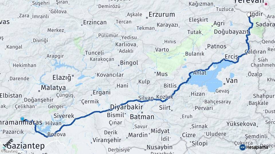 Adıyaman Besni Iğdır Arası Kaç Km - Yol Haritası