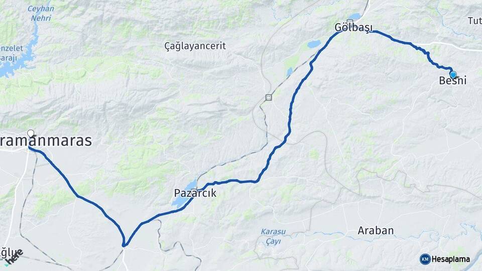 Adıyaman Besni Kahramanmaraş Arası Kaç Km - Yol Haritası