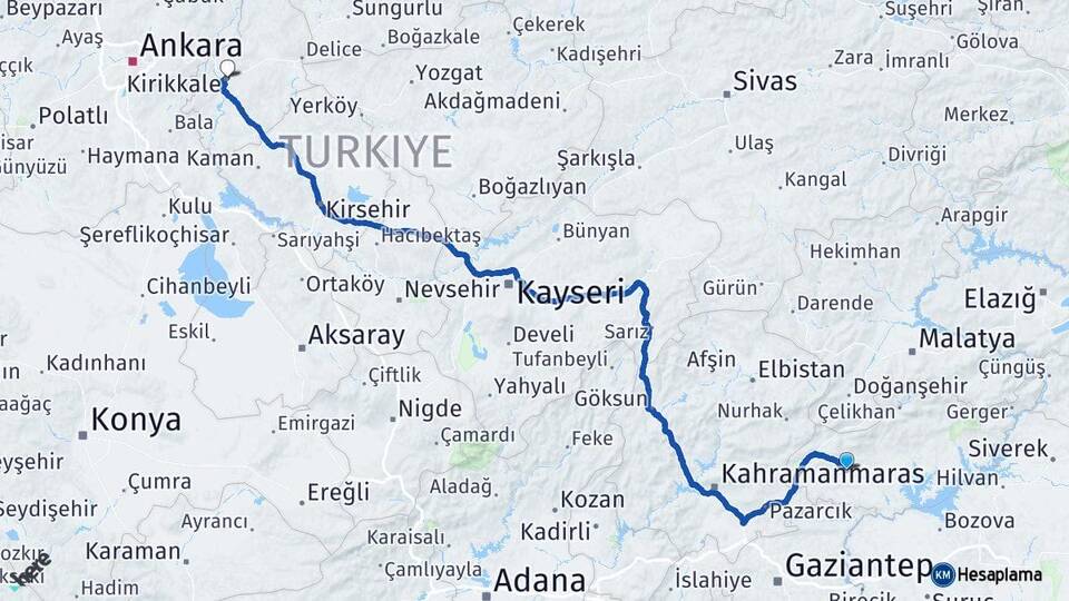 Adıyaman Besni Kırıkkale Arası Kaç Km - Yol Haritası