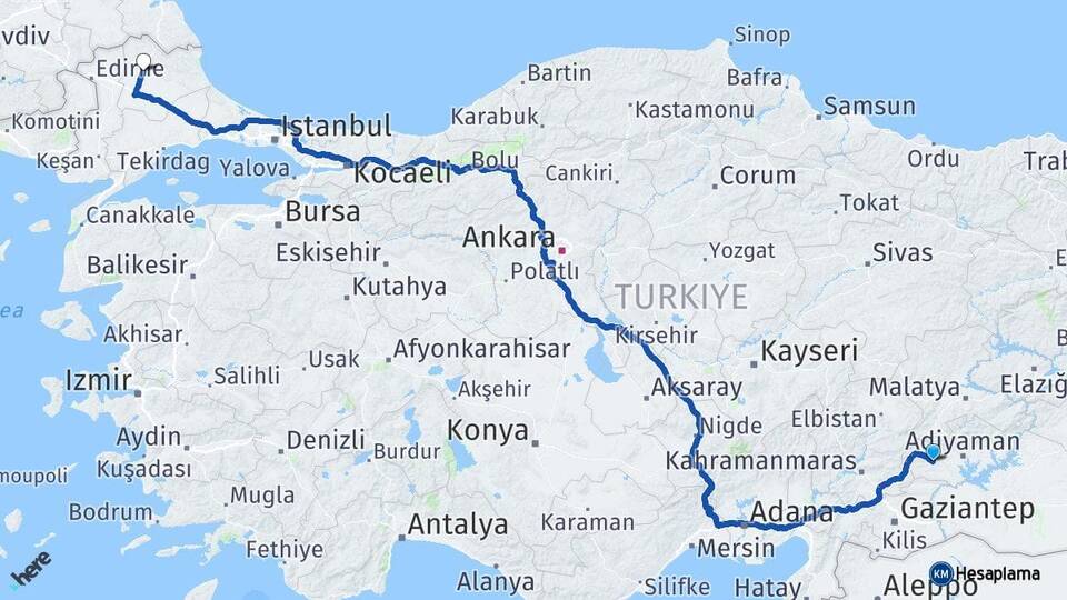 Adıyaman Besni Kırklareli Arası Kaç Km - Yol Haritası