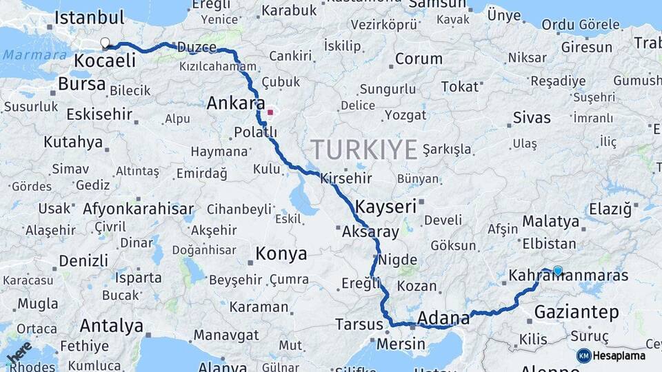 Adıyaman Besni Kocaeli Arası Kaç Km - Yol Haritası
