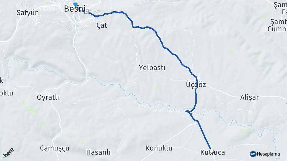 Adıyaman Besni Kutluca Besni Arası Kaç Km - Yol Haritası