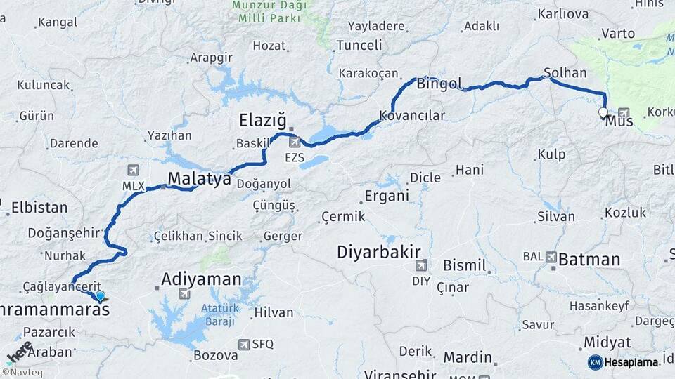 Adıyaman Besni Muş Arası Kaç Km - Yol Haritası