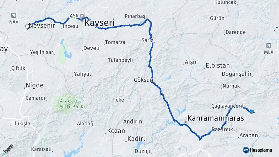 Adıyaman Besni Nevşehir Arası Kaç Km - Yol Haritası
