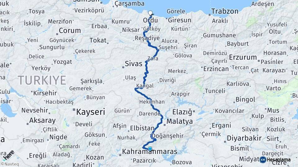 Adıyaman Besni Ordu Arası Kaç Km - Yol Haritası