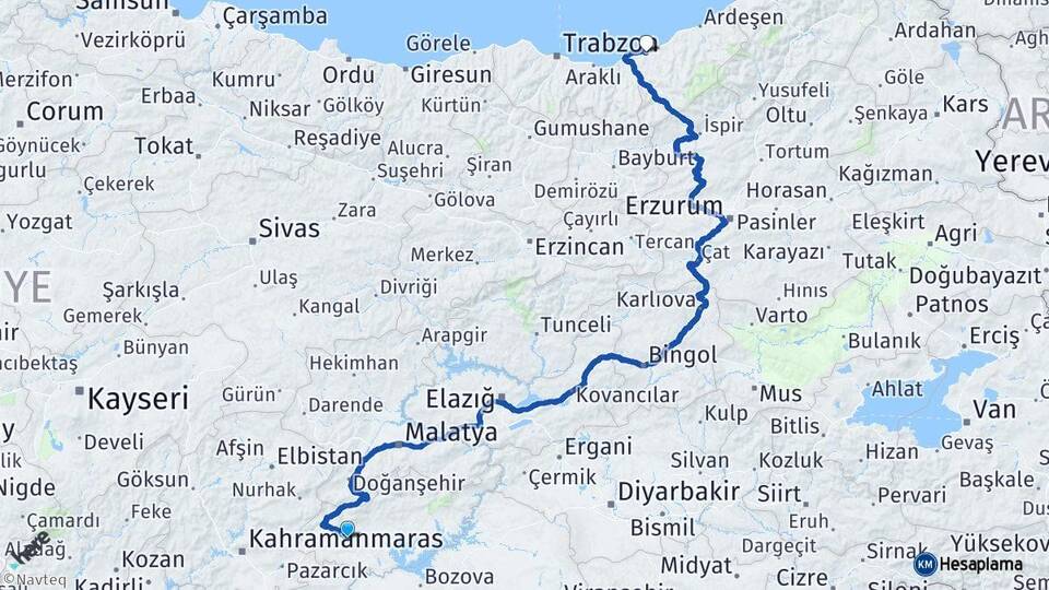Adıyaman Besni Rize Arası Kaç Km - Yol Haritası