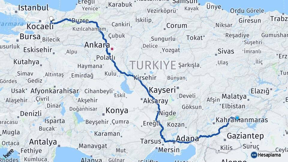 Adıyaman Besni Sakarya Arası Kaç Km - Yol Haritası