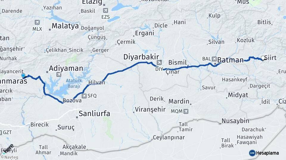 Adıyaman Besni Siirt Arası Kaç Km - Yol Haritası
