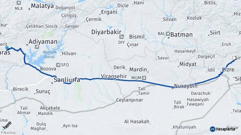 Adıyaman Besni Şırnak Arası Kaç Km - Yol Haritası