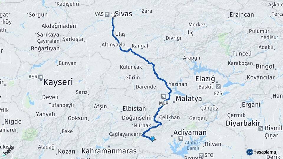 Adıyaman Besni Sivas Arası Kaç Km - Yol Haritası