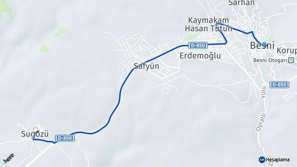 Adıyaman Besni Sugözü Besni Arası Kaç Km - Yol Haritası