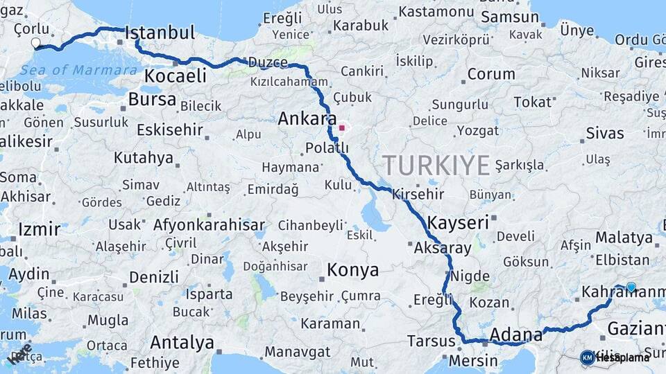 Adıyaman Besni Tekirdağ Arası Kaç Km - Yol Haritası