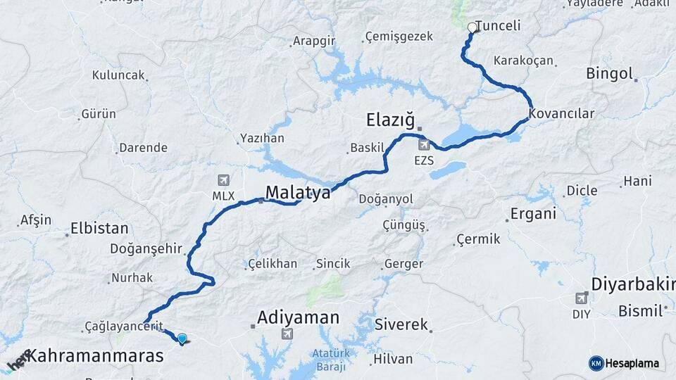 Adıyaman Besni Tunceli Arası Kaç Km - Yol Haritası