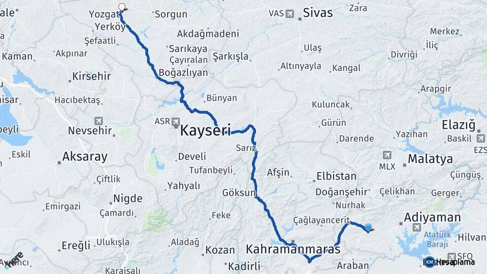 Adıyaman Besni Yozgat Arası Kaç Km - Yol Haritası