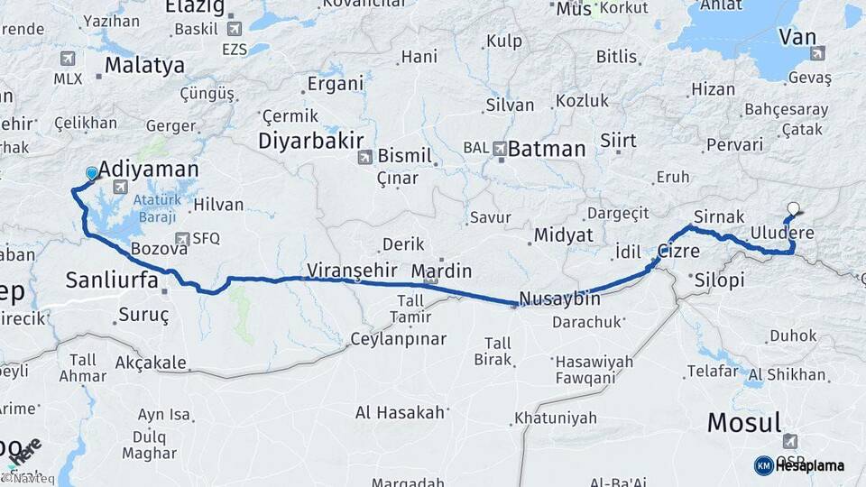 Adıyaman Beytüşşebap Şırnak Arası Kaç Km - Yol Haritası