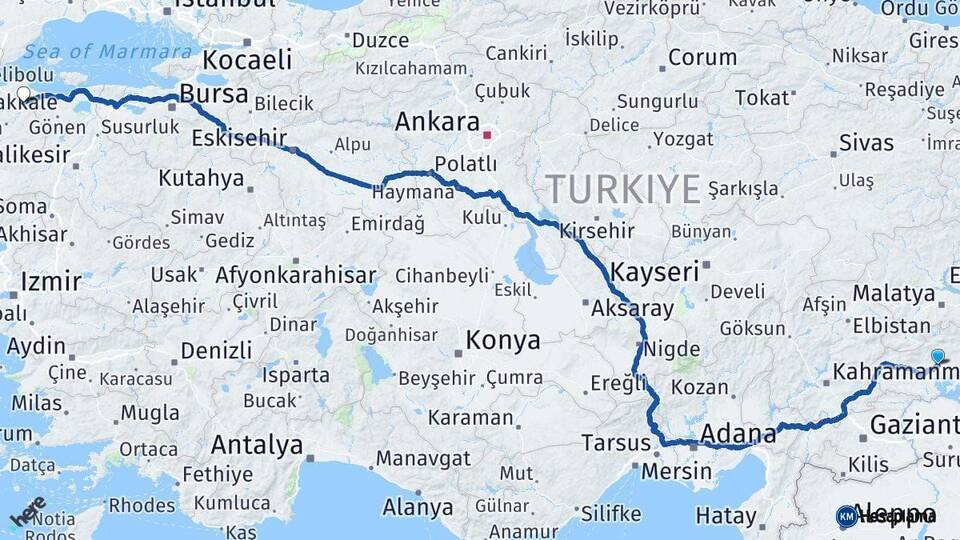 Adıyaman Biga Çanakkale Arası Kaç Km - Yol Haritası
