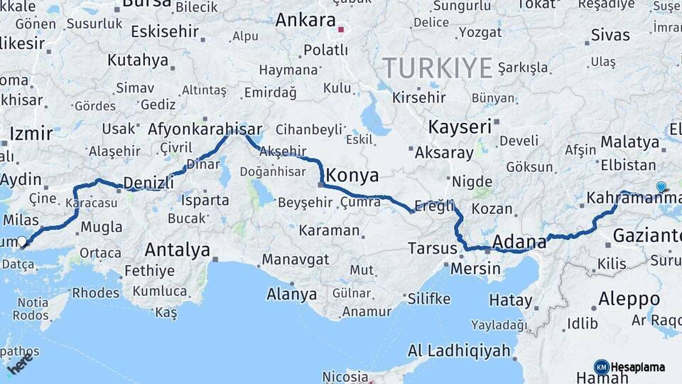 Adıyaman Bodrum Muğla Arası Kaç Km - Yol Haritası