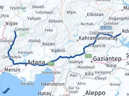 Adıyaman Çamardı Niğde Arası Kaç Km - Yol Haritası