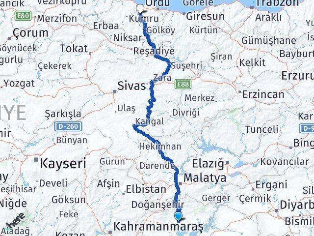 Adıyaman Çamaş Ordu Arası Kaç Km - Yol Haritası