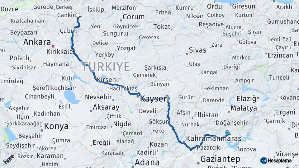 Adıyaman Çankırı Arası Kaç Km - Yol Haritası