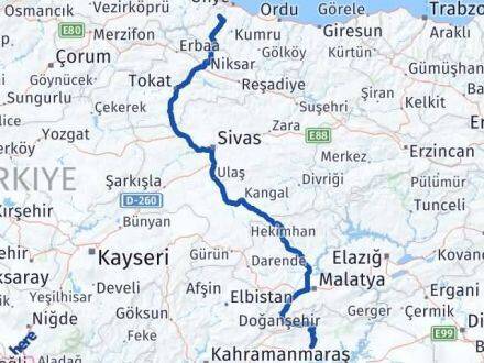 Adıyaman Çaybaşı Ordu Arası Kaç Km - Yol Haritası