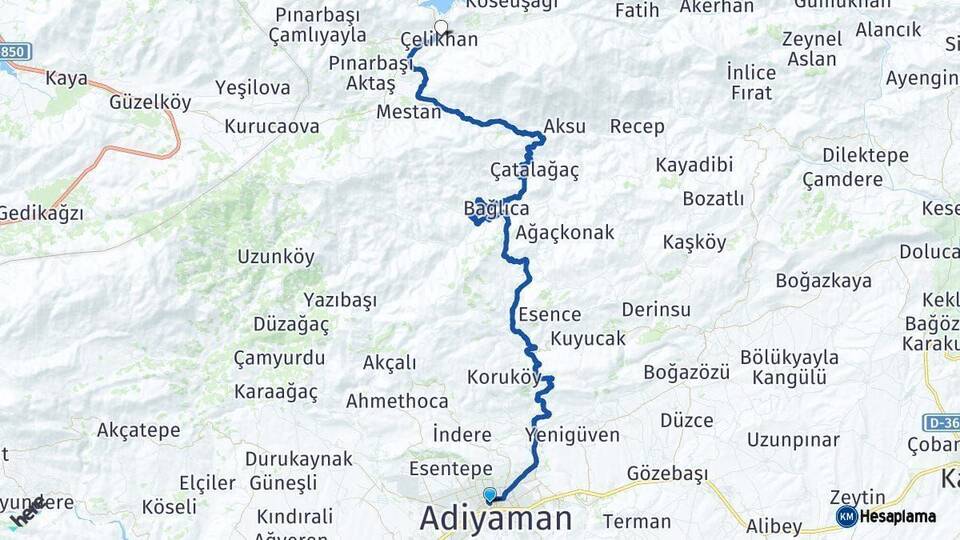 Adıyaman Çelikhan Arası Kaç Km - Yol Haritası