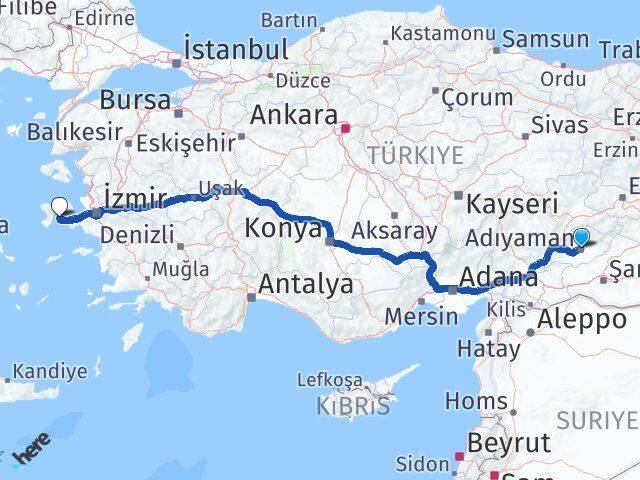Adıyaman Çeşme İzmir Arası Kaç Km - Yol Haritası