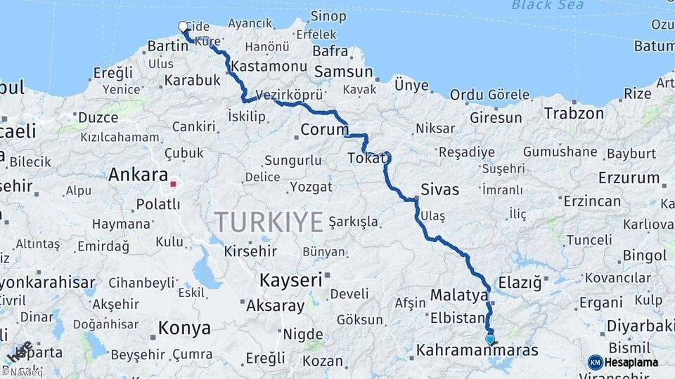 Adıyaman Cide Kastamonu Arası Kaç Km - Yol Haritası