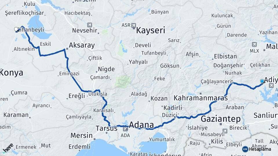 Adıyaman Cihanbeyli Arası Kaç Km - Yol Tarifi
