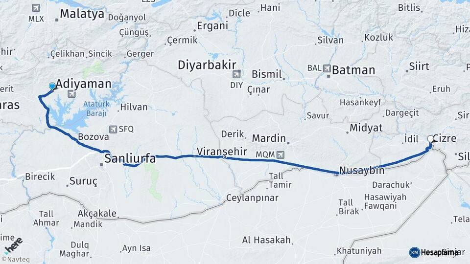 Adıyaman Cizre Şırnak Arası Kaç Km - Yol Haritası