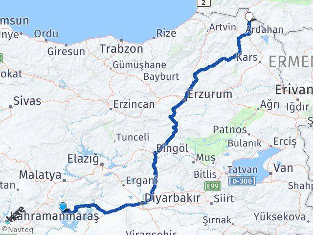 Adıyaman Damal Ardahan Arası Kaç Km - Yol Haritası